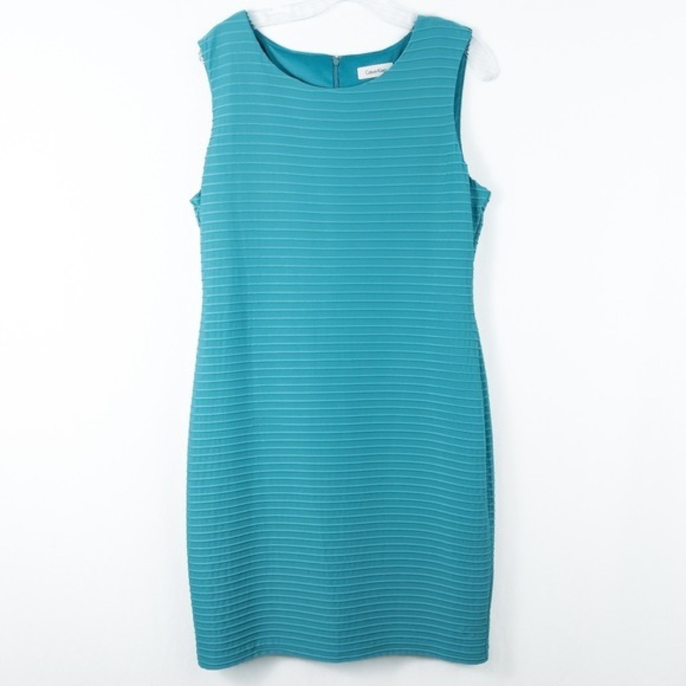 Calvin Klein Sleeveless Ribbed Sheath Dress Size‎ 12 Lagoon Lined Stretch Office